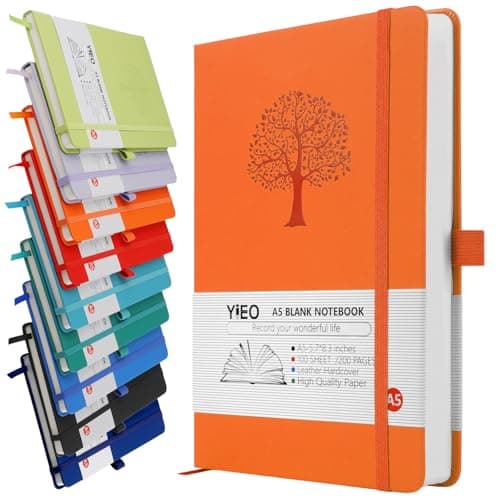 Image of YIEO A5 Notebook Blank Journal, 200 Pages Hardcover Leather Sketch Book with 80GSM Plain Paper, Unlined Notepad, Sketchbook for Women Men Work School Drawing, 14.5 x 21cm-Orange
