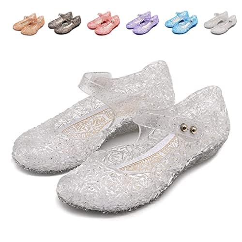 Image of Jiaduowang Frozen Inspired Elsa Flats Mary Jane Dance Party Cosplay Shoes, Snow Queen Princess Birthday Sandals for Girls, White