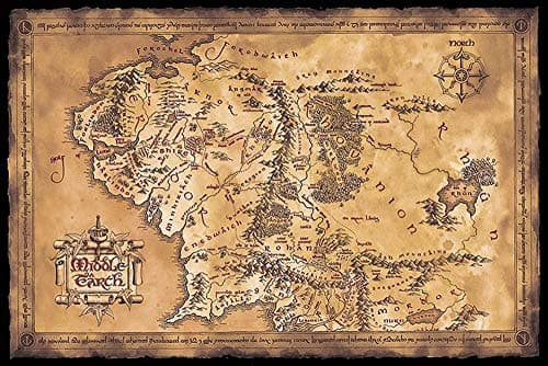 Image of Close Up Lord of the Rings Map of Middle Earth (dark), Coated Paper, Custom Size, World Map Type