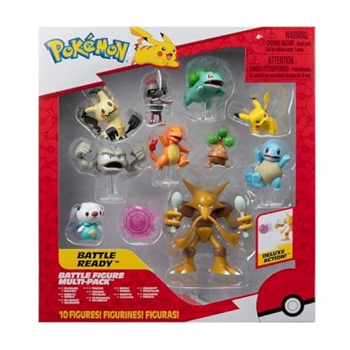 Image of Pokémon PKW -Battle Figure MP 10Pk 2": Pikachu #4, Squirtle #5, Bulbasaur #5, Charmander #5, Geodude, Mimikyu, Pawniard, Bonsly, Oshawott; 4.5" Alakazam - TGT
