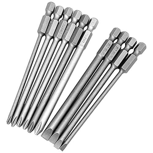 Image of Saipor 10pcs 100mm Magnetic Flat Slotted Phillips Cross Head Screwdriver Bit Sets 1/4 Inch Hex Shank S2 Steel Screw Driver Drive Drill Bits for Electric Screwdrivers