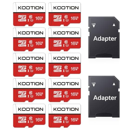 Image of KOOTION 16GB 10-Pack Micro SD Card, UHD Video for GoPro, Action Camera, Drone, Smartphone, R/W up to 80/20MB/s MicroSDXC Memory Card UHS-I U1 Class 10