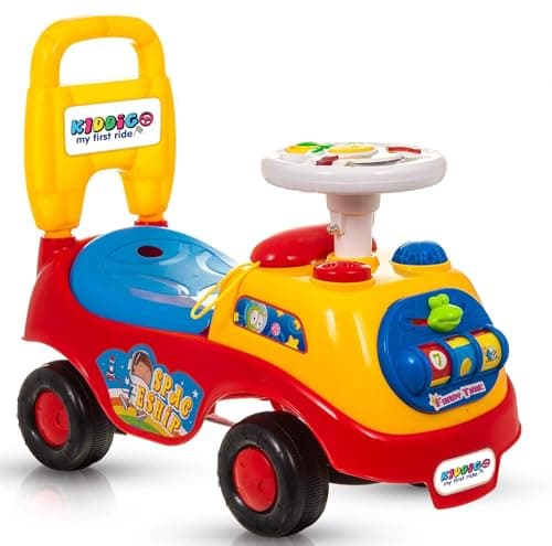 Image of My First Ride On Toy and Kid Walker - 2-in-1 Toddler Push Car with Music, Lights, and Storage - Perfect Baby Walker for Boys & Girls - Ideal for Indoor & Outdoor Fun (Red)