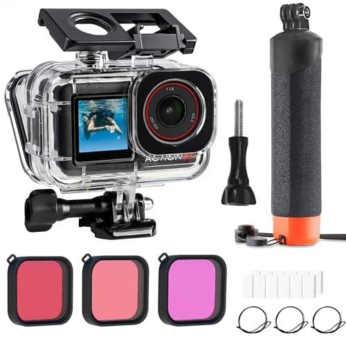 Image of FitStill 60M/196FT Waterproof Housing for DJI OSMO Action 5 pro/4/3, Waterproof Housing + Buoyancy Handle + Diving Filter for Underwater Shooting DJI Action 5pro/4/3 Protective Accessories