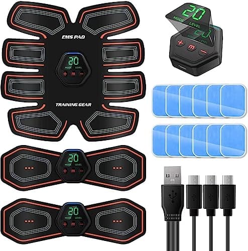 Image of SOYOKO EMS Muscle Stimulator,Muscle Trainer Abs Stimulator Abdominal Muscle Training Gear for Men Women Portable Fitness Workout, 10 Modes 20 levels for Arms, Waist - Rechargeable Abdominal Training