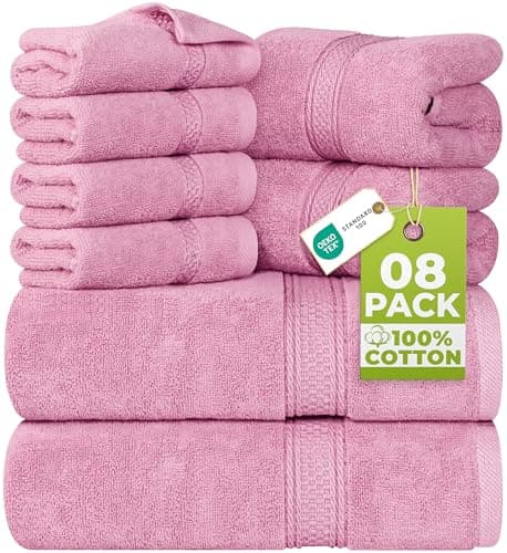 Image of Utopia Towels 8 Piece Towel Set - 2 Bath Towels, 2 Hand Towels and 4 Washcloths Cotton Hotel Quality Super Soft and Highly Absorbent (Pink)