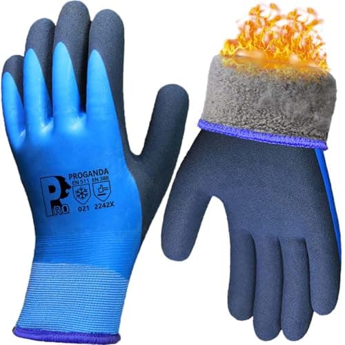Image of PROGANDA Waterproof Thermal Winter Work Gloves Fleece Liner Insulated Warm for Outdoor Cold Weather Car Washing Gardening Fishing Multipurpose (Blue -Grip Waterproof Thermal, L (Pack of 1))