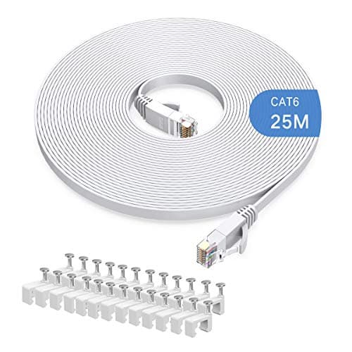 Image of Gulaey 25m Cat6 Ethernet Cable, Long Internet Cables High-Speed Patch Cord Flat Design 1Gbps for 250Mhz/s UTP for Console, PS3, PS4, PS5, Switch, Router, Modem, Patch Panel, PC, TV, Home Office