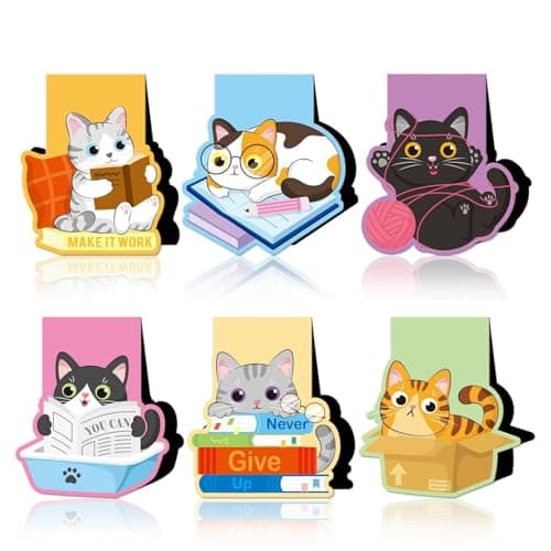Image of 6 Pack Magnetic Bookmark, Cute Cat Design PVC Book Marks for Kids and Women, Colourful Magnetic Bookmarks for Adults, Students Teachers, Funny Book Lovers Gifts Personalised Bookmark