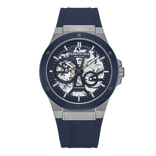 Image of Kenneth Cole New York Men's Watch - Luxury, Stainless Steel, Automatic Self-Winding, Water-Resistant, Single Layer- Dial Type, Sleek Design Analog Watch for Men, Blue - Blue Strap, One Size, Kenneth