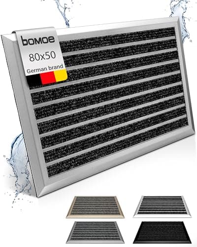 Image of bomoe Aluminium Door Mat 50x80 cm Silver – Rubber Matting Non Slip Runner Mat Rustproof Weatherproof – Outdoor Front Door Matts Indoor for Entrance Office Building Hotel – AluGant