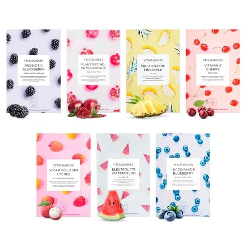 Image of Vitamasques Face Masks Skincare Sheet Kit, 7-Pack - Juicy Collection of Triple-Layer Sheet Facial Masks - Korean Skin Care Pore Purifying, Brightening, and Hydrating