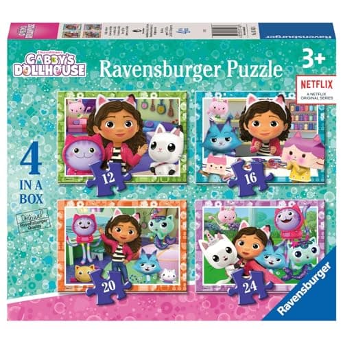 Image of Ravensburger Gabby’s Dollhouse Jigsaw Puzzles for Kids Ages 3 Years and Up - 4 in a Box (12, 16, 20, 24 Pieces) - Educational Puzzles for Toddlers