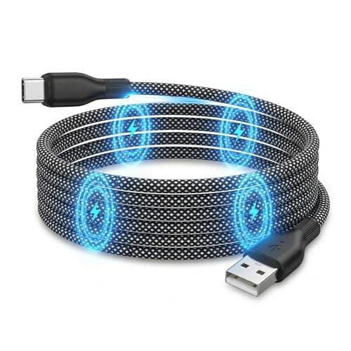 Image of Magnetic USB A to C Cable with Self-Coiling Design, 3.3ft Fast Charging Nylon Braided Cord, Retractable Coiled Flexible Lead for iPhone 16 15 iPad Samsung Galaxy Ultra Pixel 9, Home Office Travel