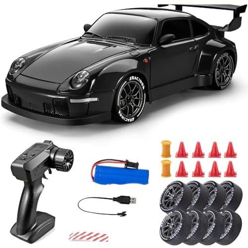 Image of RC Drift Car, 1:24 Scale Remote Control Vehicle with LED Lights, 2.4GHz 4WD High Speed RC Cars, Drifting Tires＆Two Speed Modes, Racing Sports Toy Gift for Adults Boys Girls (Black)