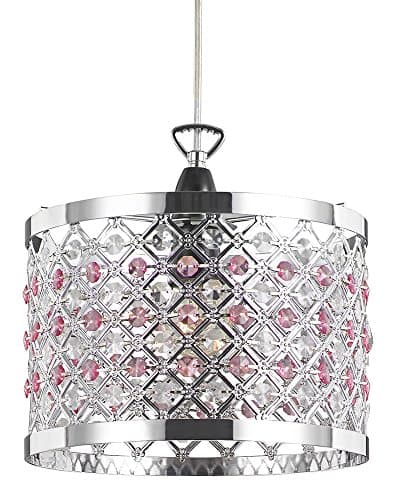 Image of Modern Sparkly Ceiling Pendant Light Shade with Clear and Pink Beads by Happy Homewares