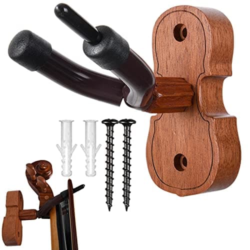 Image of Wall Guitar Hangers, Cute Mahogany Guitar Hooks Mounts For Walls, Strong Load-Bearing Guitar Mounts, Wall Mount Violin Hanger Hook With Bow Holder For Walls, Fits Cello, Viola, Ukulele, Violin