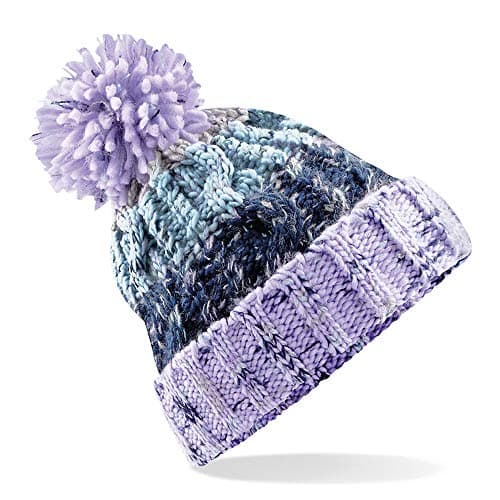Image of ASVP Shop Corkscrew Cable Knitted Bobble Hat Plain Mens Womens Beanie Warm Winter Pom Wooly Cap (Lavender Fizz)