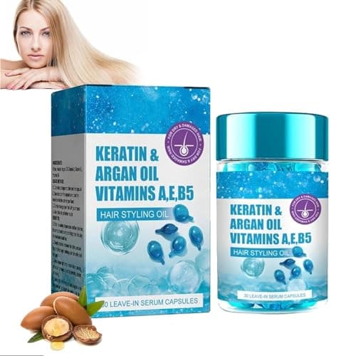 Image of Hair Oil for Frizzy&Dry Hair, 30 Leave-in Serum Capsules, Keratin Hair Treatment&Moisturizing Hair Capsules with Avocado/Jojoba/Argan Oil, Anti Frizz no Rinse Conditioner with Vitamins A/C/E/B5 (1Pcs)