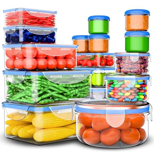 Image of 32 Pcs Food Storage Containers with Lids Airtight-2500ML to Sauces Box (16Containers,16Lids) Stackable Kitchen Storage Platsic Bowls Sets - BPA Free Leak Proof Microwave Freezer Safe Lunch Boxes