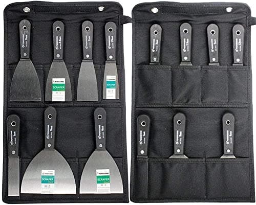 Image of 7 Piece Stainless Steel Wallpaper Scraper and Paint Tool Set With Filling Knives, Spackle Drywall Joint Filler, Putty Knife for Plastering Walls - Includes Tool Bag, Hand Tools Gifts for Men