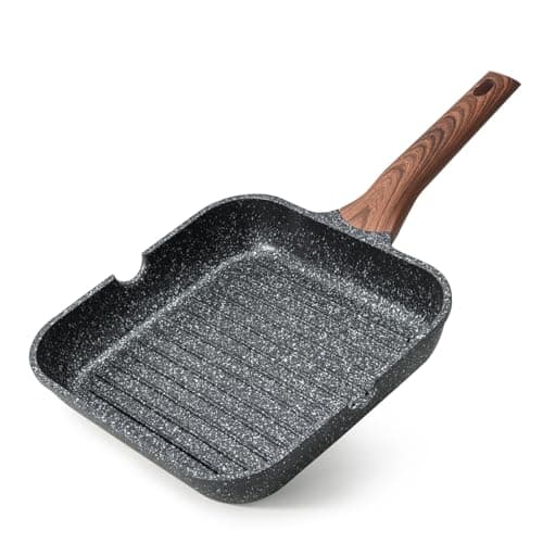 Image of Kordisen Nonstick Griddle Pan for Induction Hob, 28cm Square Grill Pan for Indoor Cooking, Granite Coating Steak Skillet with Pour Spouts, PFOA Free