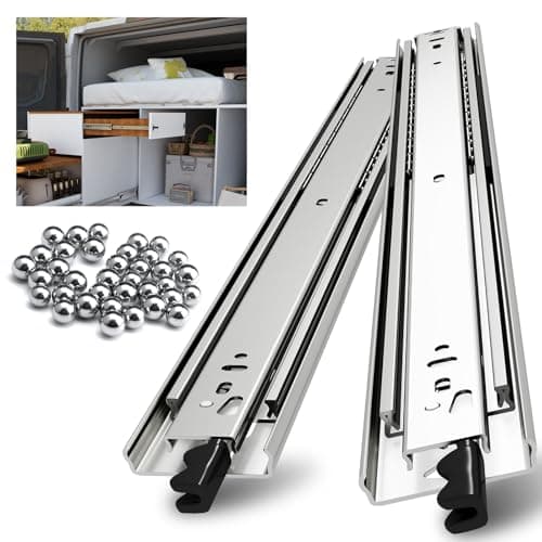 Image of NECILO Heavy Duty Drawer Runner with Lock, 650mm Silver 68kg Load Capacity Drawer Slides, Full Extension Ball Bearing, Suitable for Motorhome and Large Storage Cabinets, Side Mount, 1 Pair(2 Packs)