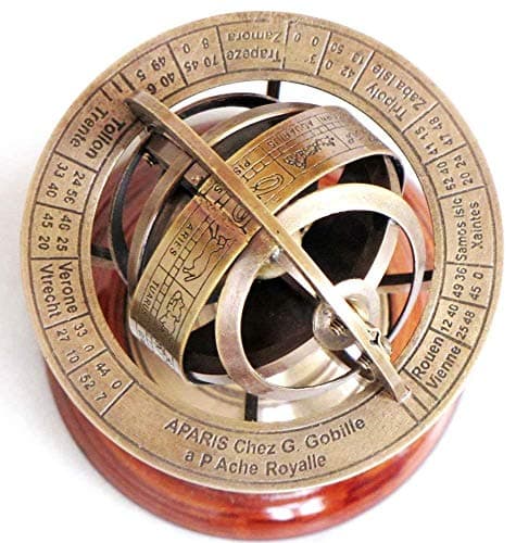 Image of Brass Armillary Sphere Astrolabe On Wooden Base Maritime Nautical & Collectible