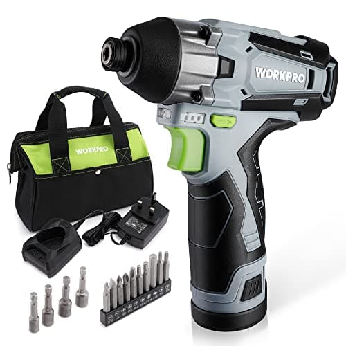 Image of WORKPRO Cordless Impact Drill Kit, 1/4” Hex Electric Impact Drill Set with 12V 2.0Ah Lithium-ion Battery, 1 Hour Fast Charge, Variable Speed, 14pc Driver Bits and Tool Bag (UK 3-pin Plug)