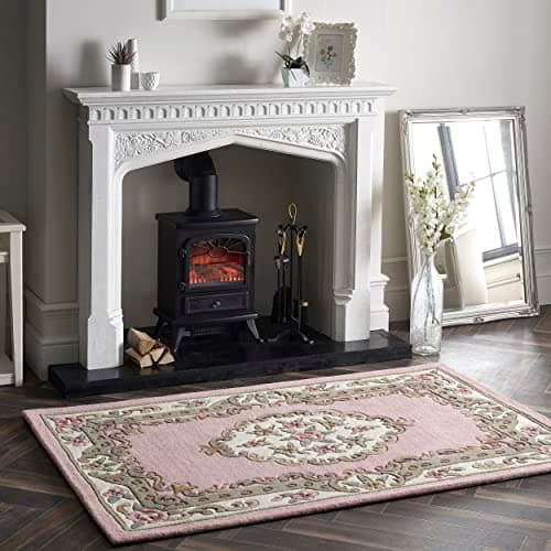 Image of Lord of Rugs Lotus Premium Traditional Rug Aubusson Wool Heavy Thick Floral Hand Tufted Classic Rug Pink Large 150x240 cm (4'11''x7'10'')