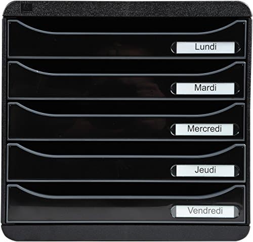 Image of Exacompta - Ref 3097214D - BIG-BOX PLUS Desktop Drawer Set - 5 x 43mm Drawers, Suitable for A4+ Documents, 347 x 278 x 271mm, 100% Recycled Plastic - Black/Glossy Black