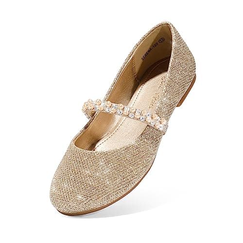 Image of DREAM PAIRS Fashion Girls Mary Jane Dress Shoes Ballerina Flats for Wedding,Party,School,Daily(Toddler/Little Kid/Big Kid),Size 11 Little Kid,Light-Gold-Ne,SERENA-100-KIDS