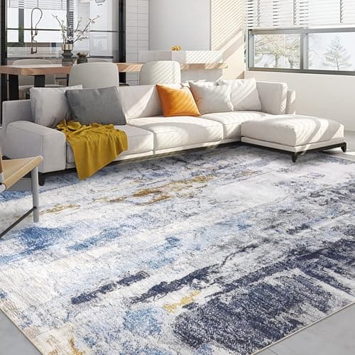 Image of Capslpad Modern Abstract Area Rug Living Room Extra Large 200x300cm Non-Slip Boho Art Carpet Lightweight Short Pile Washable Floor Mat for Bedroom Dining Room Nursery Lounge Home Office Decor,Blue