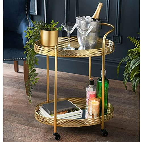 Image of Dylex Gold Drinks Trolley With 2 Mirrored Shelves Art Deco Theme