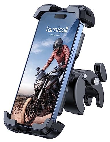 Image of Lamicall Motorcycle Phone Holder Bike - Motorbike Phone Mount, Bike Phone Holder with Quick Release Handlebar Clamp for iPhone 17 16 15 14 Pro Max Plus Air, 13 12 11 Pro Max Mini, Xs, 4.7-6.8” Phone