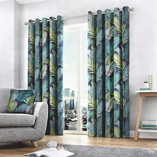 Image of Fusion - Tropical - 100% Cotton Pair of Eyelet Curtains - 46" Width x 54" Drop (117 x 137cm) in Multicolour