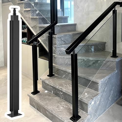 Image of Stainless Steel Glass Square Post Railing - Bracket Columns for Balcony and Patio Stairs, End/Corner/Mid Clamp Pillar Glass Balustrade