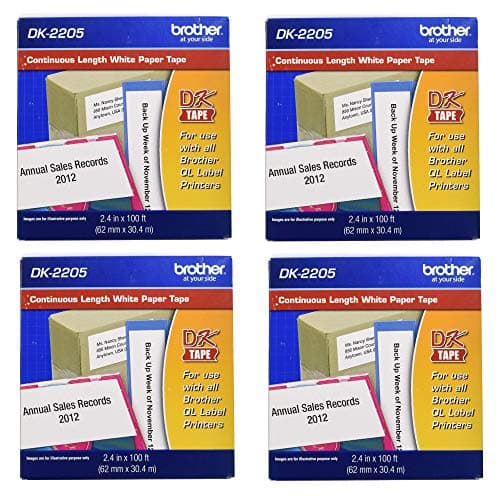 Image of Brother Genuine, DK-2205 Continuous Paper Label Roll, Cut-to-Length Label, 2.4” x 100 Feet, (1) Roll Per Box (4)