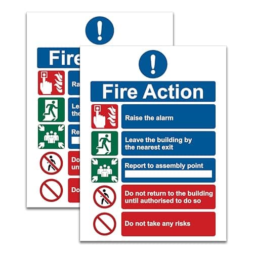 Image of Stcky Rigid Plastic Fire Action Notice Sign - 15 x 20 cm Ideal Sized Fire Safety Signs, 2mm Acrylic is used for Fire Action Sign [Pack of 2]