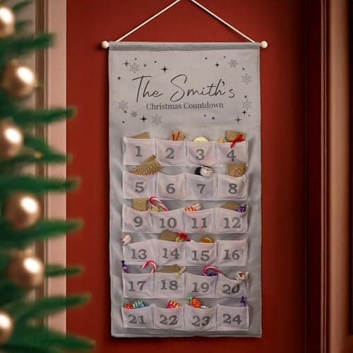 Image of Personalised Family Name Advent Calendar In Silver Grey, Christmas Advent Calendar, Christmas Decoration, Countdown to Christmas