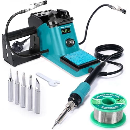 Image of YIHUA 926LED III 60W Digital Display Soldering Iron Station Soldering Iron Kit with 2 Helping Hands, 5 Extra Soldering Iron Tips, Lead-Free Solder Wire, Auto Sleep & Calibration Support (UK Plug)