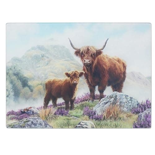 Image of The Leonardo Collection Highland Cow Cutting Board for Home & Restaurants | Durable & Printed Chopping Boards for Kitchens | Washable Plastic Chopping Assitance for Everyday Use