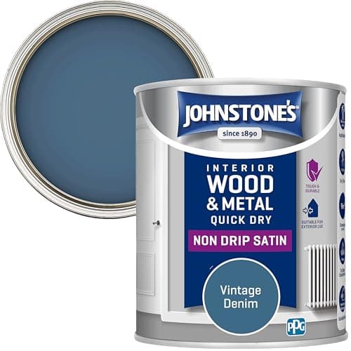 Image of Johnstone’s - Quick Dry & Nondrip Satin Paint for Wood & Metal - Vintage Denim | Interior & Exterior | Self-Undercoating, Low Odour, Water-Based, Dry in 1-2 Hours | 12m2 Coverage per Litre | 750ml