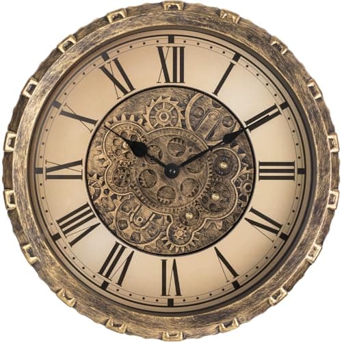 Image of LENAUQ Moving Gears Wall Clock, 15 Inch Modern Gear Rotating Wall Clock Old Style Rustic Unique Vintage Industrial Clock for Living Room Decor Home Farmhouse (Vintage Copper)