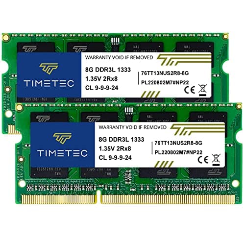 Image of Timetec 16GB KIT(2x8GB) DDR3L 1333MHz PC3-10600 Non-ECC Unbuffered 1.35V CL9 2Rx8 Dual Rank 204 Pin SODIMM Laptop Notebook PC Computer Memory RAM Module Upgrade(16GB KIT(2x8GB))