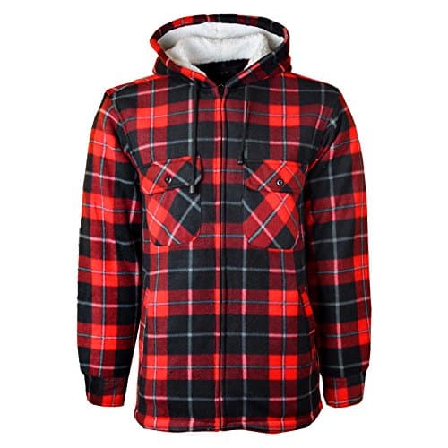 Image of MyShoeStore® MENS PADDED CHECK SHIRT SHERPA FUR LINED LUMBERJACK COLLARED FLANNEL QUILTED WORK JACKET WARM THICK THERMAL CASUAL WORKWEAR TOP FLEECE APPAREL LUMBER JACK PADDED SHIRTS PLUS BIG SIZE Red / Hooded Small