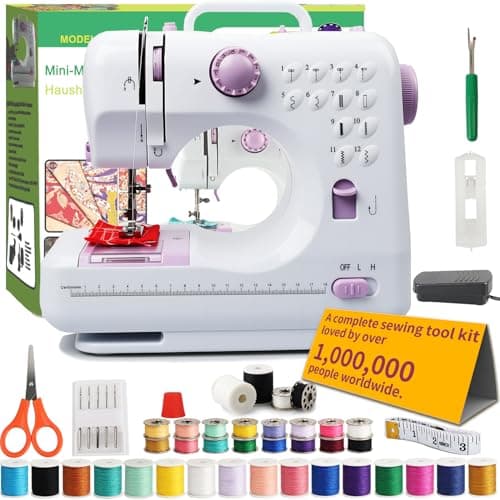Image of BRICH sewing machine for beginners - 12-Stitch Electronic Sewing Machine | Compact Mini Design with Double-Line, Two-Speed & Reverse Stitch | Includes UK Plug for Effortless Home Crafting