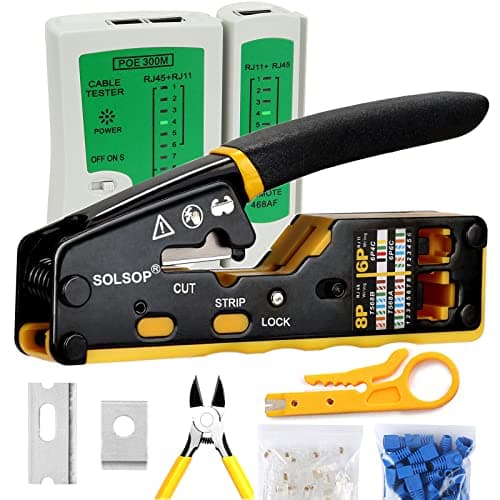 Image of Solsop Pass Through RJ45 Crimp Tool Kit Ethernet Crimper CAT5 Cat5e Cat6 Crimping Tool Kit