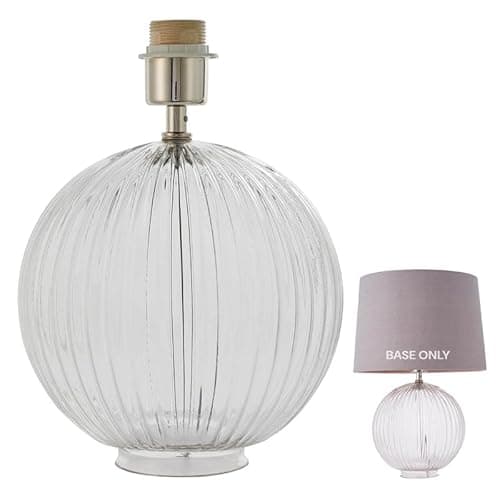 Image of National Lighting Aimsy E27 Table Lamp with Clear Ribbed Glass & Satin Nickel Finish - Elegant Non-Dimmable Bedside Lamp Fixture with Inline Switch - 40W LED Compatible Glass Lampshade