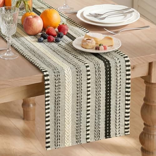 Image of Artoid Mode Black Boho Vintage Table Runner 30x183 cm, Elegant Halloween Seasonal Holiday Kitchen Dining Holiday Birthday Table Decor for Home Party